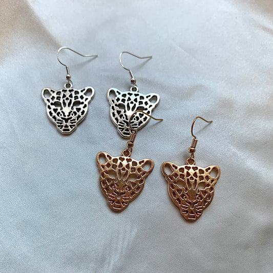 Silver or gold leopard face earrings