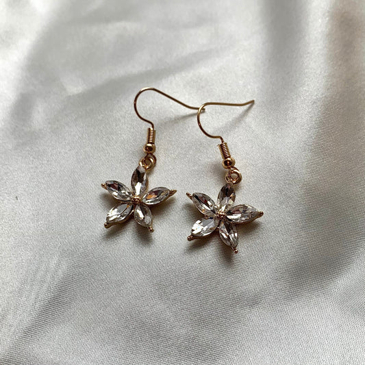 Crystal flower gold dangle earrings