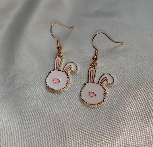 White bunny rabbit gold earrings