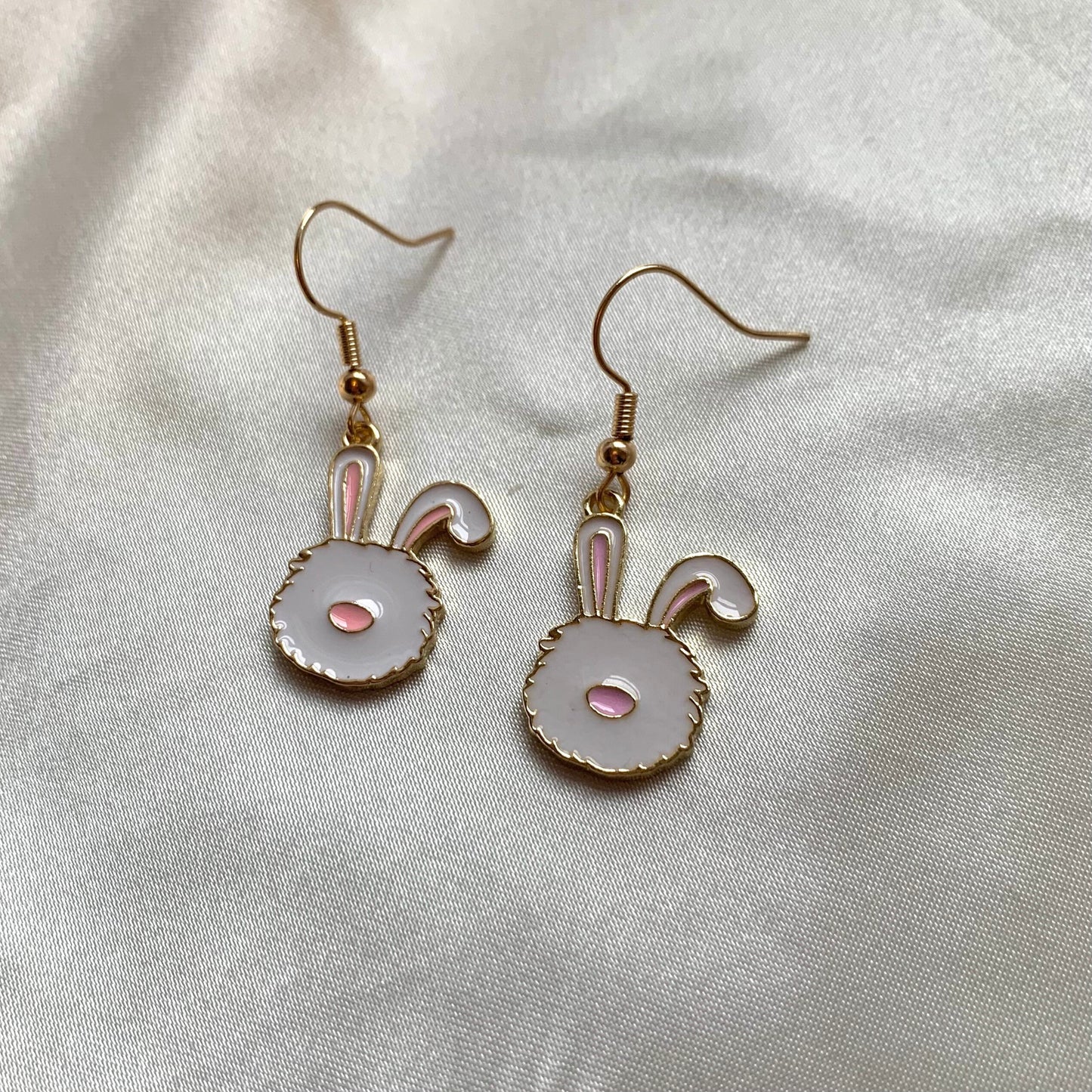 White bunny rabbit gold earrings