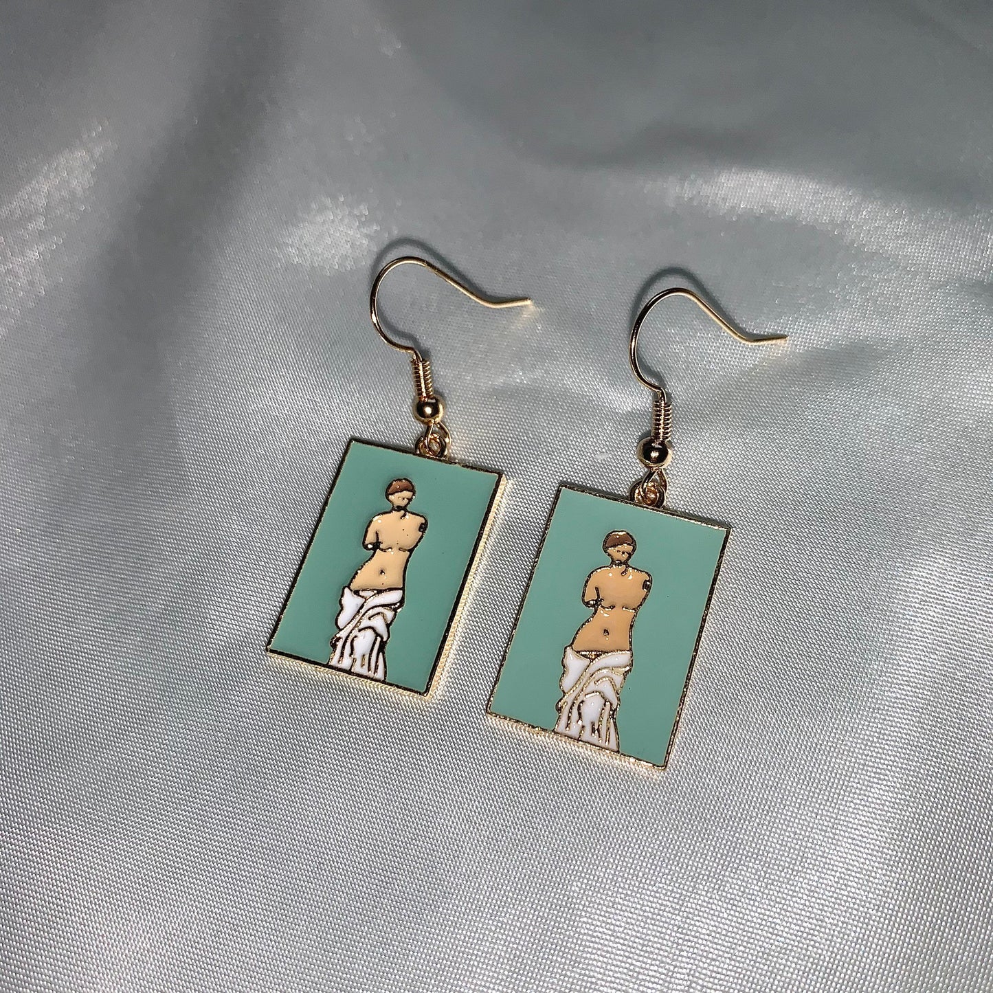 Green greek statue bust gold earrings