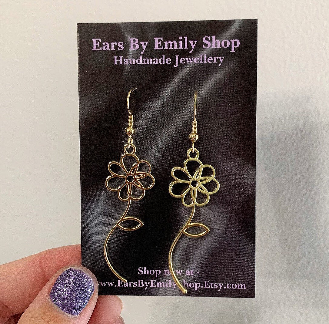 Gold statment dangle gold flower earrings