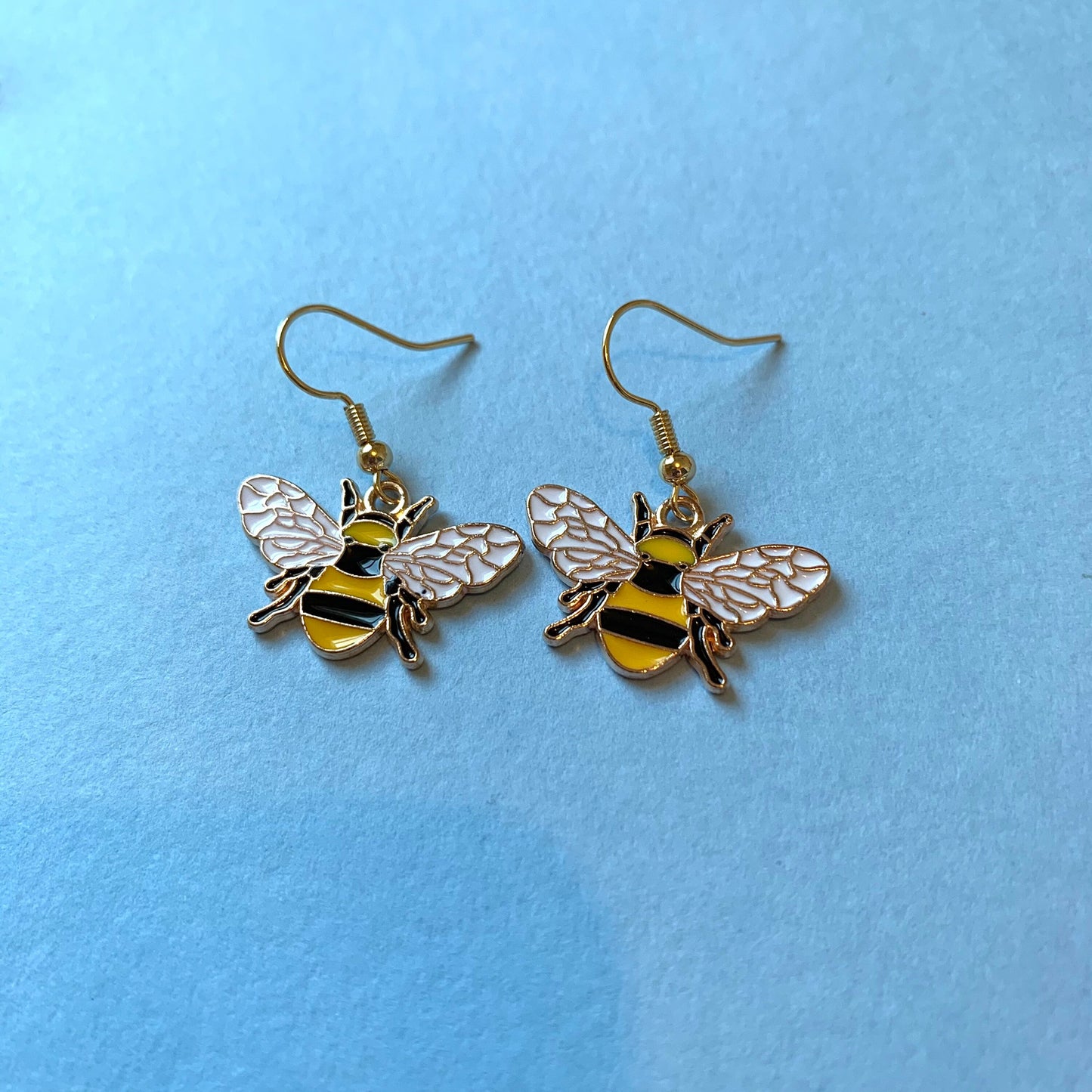 Yellow and black gold bumble bee earrings