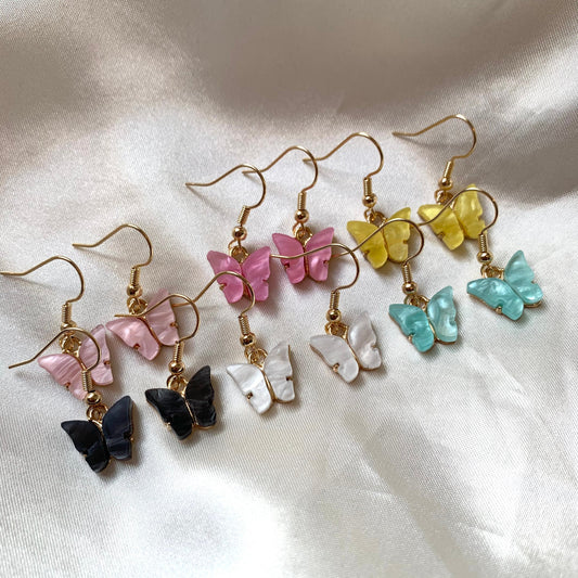 Acrylic colourful gold butterfly earrings