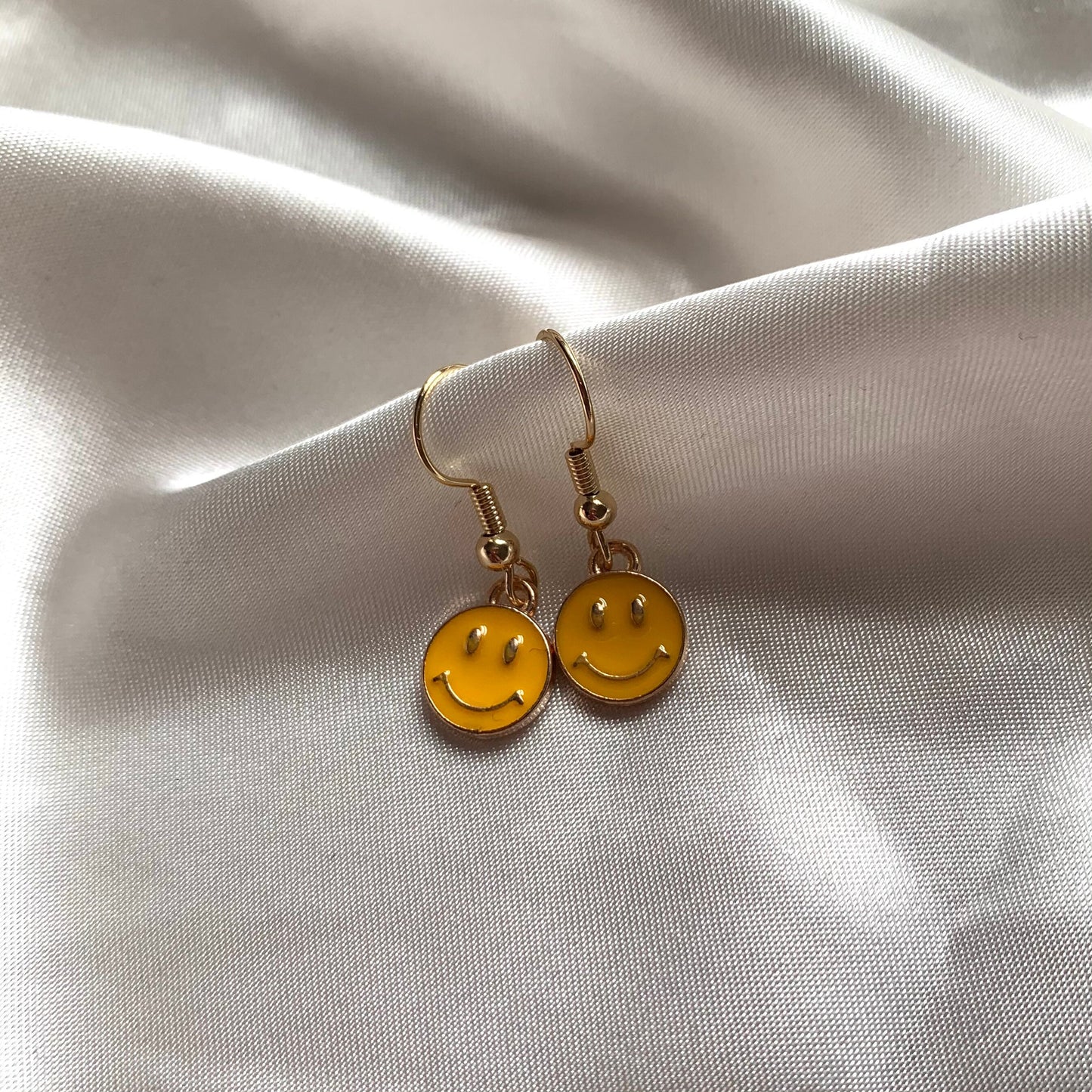 Little yellow smiley face gold earrings