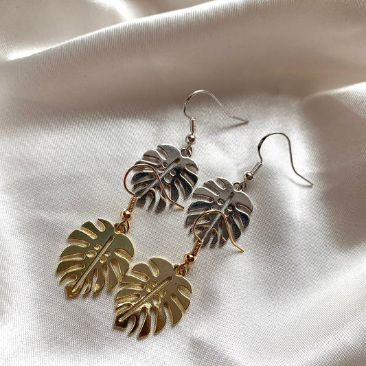 Silver or gold leaf earrings