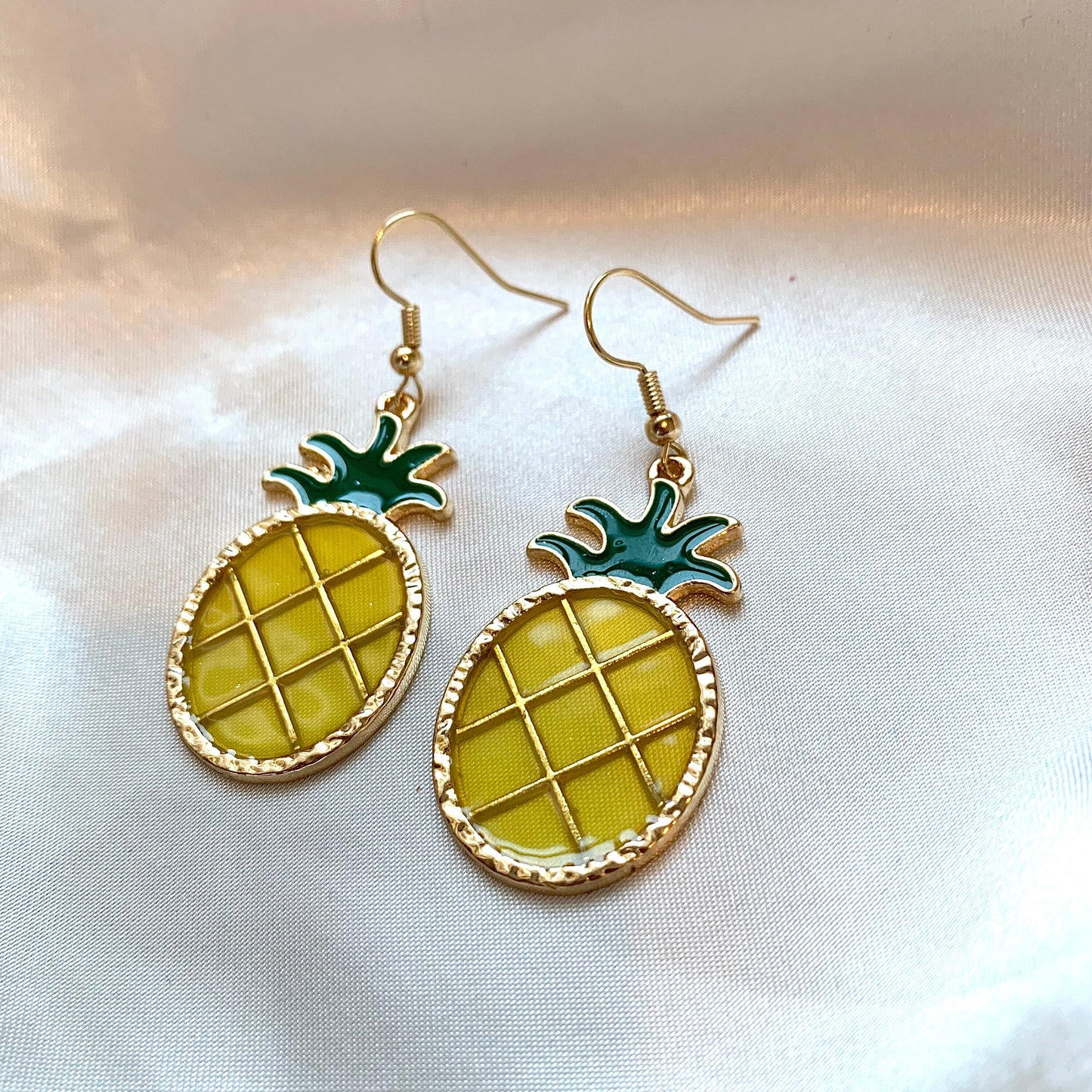 Yellow pineapple dangle gold earrings