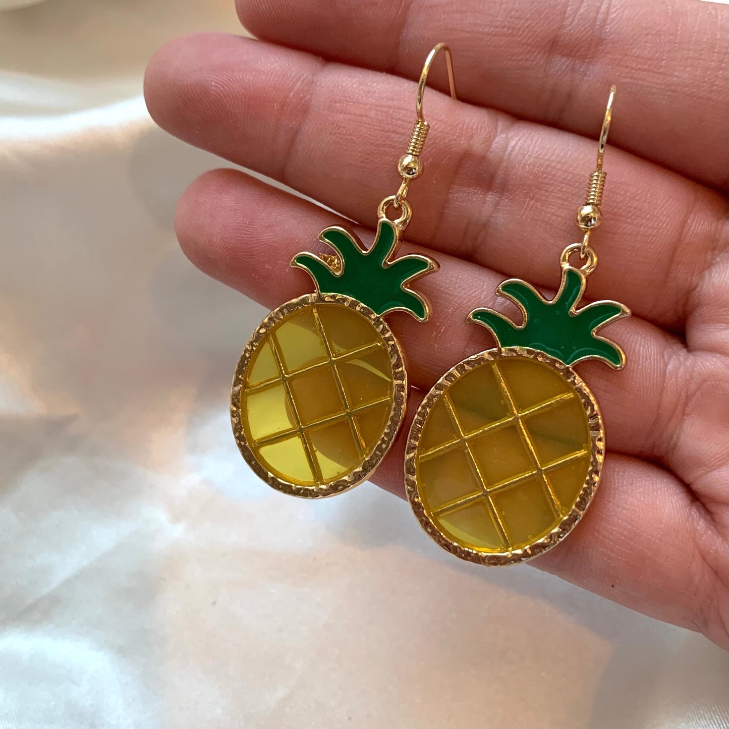 Yellow pineapple dangle gold earrings