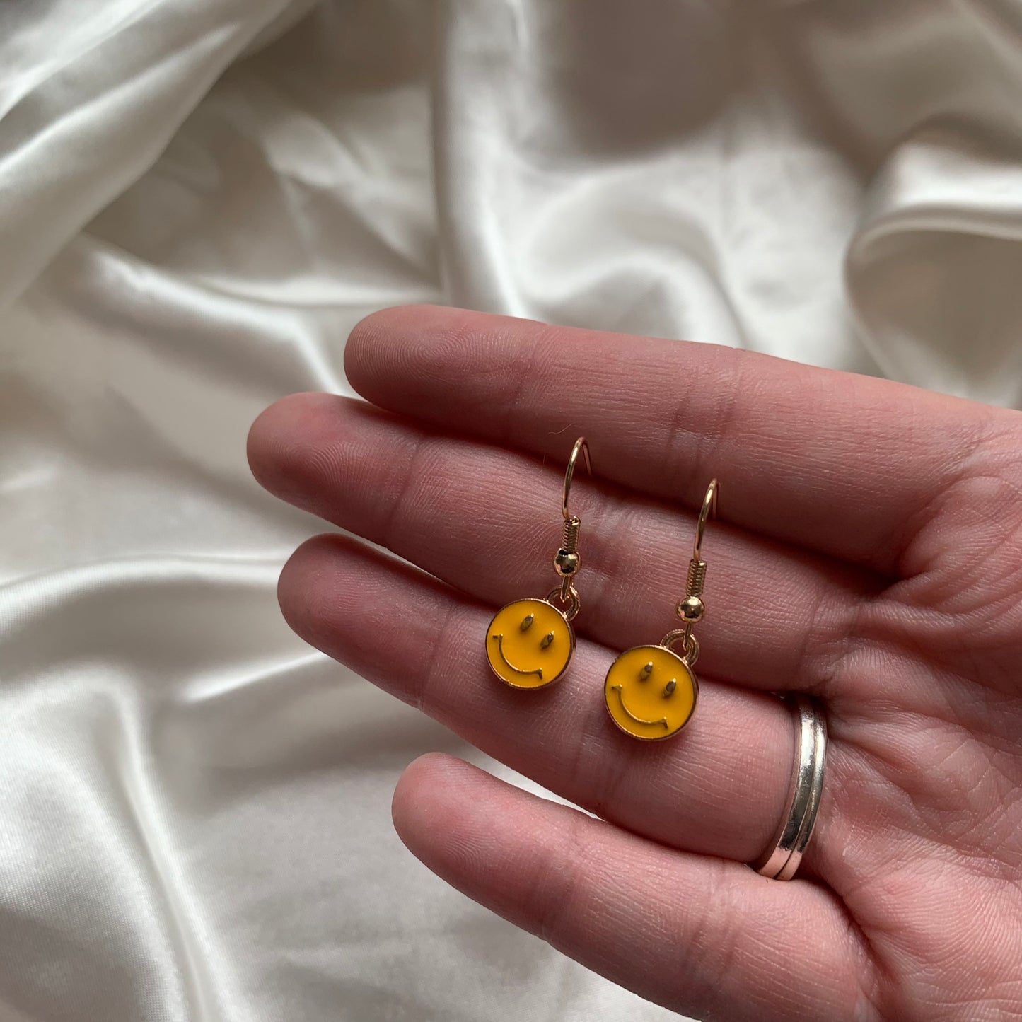 Little yellow smiley face gold earrings