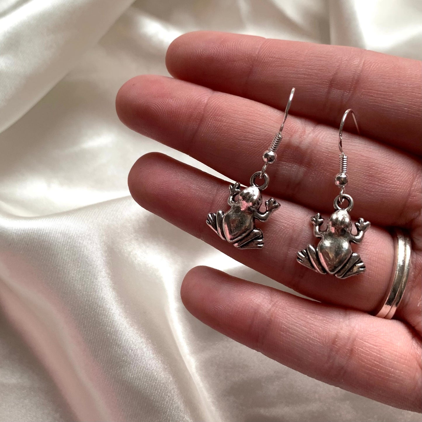 Silver plated frog earrings