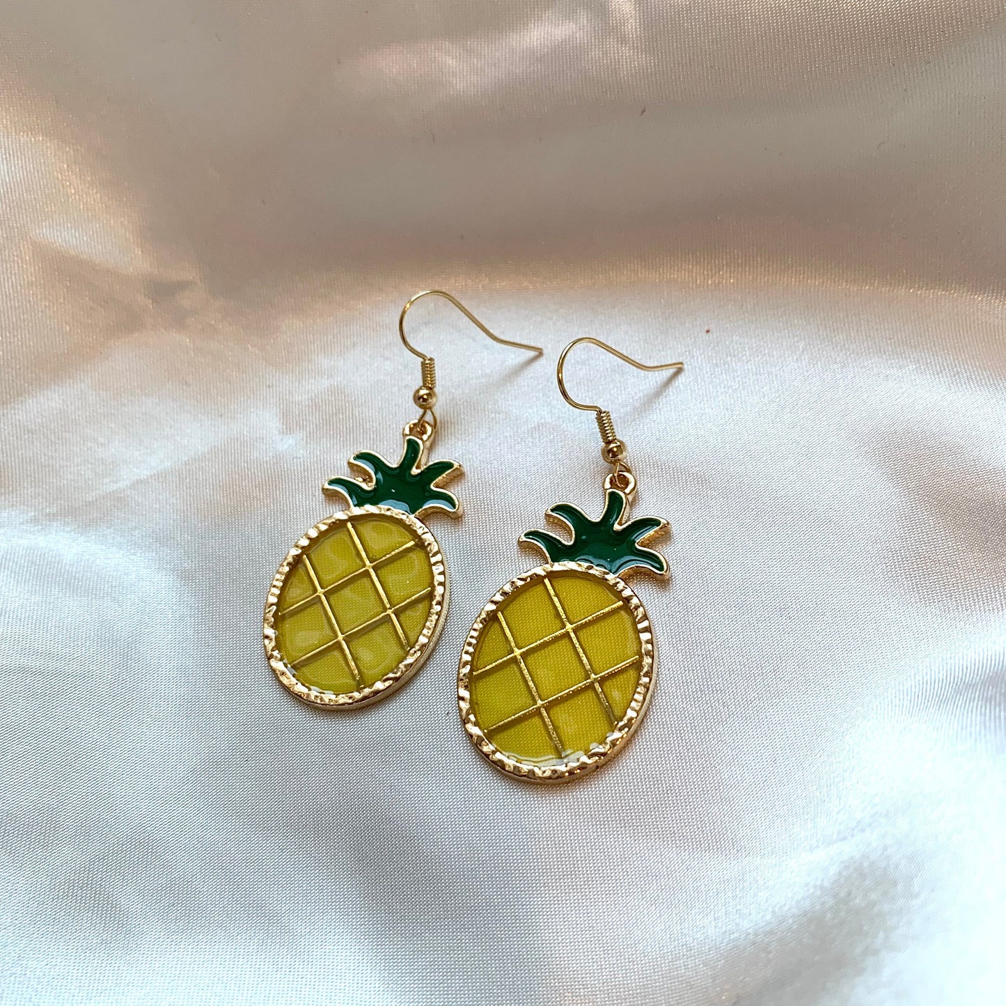 Yellow pineapple dangle gold earrings