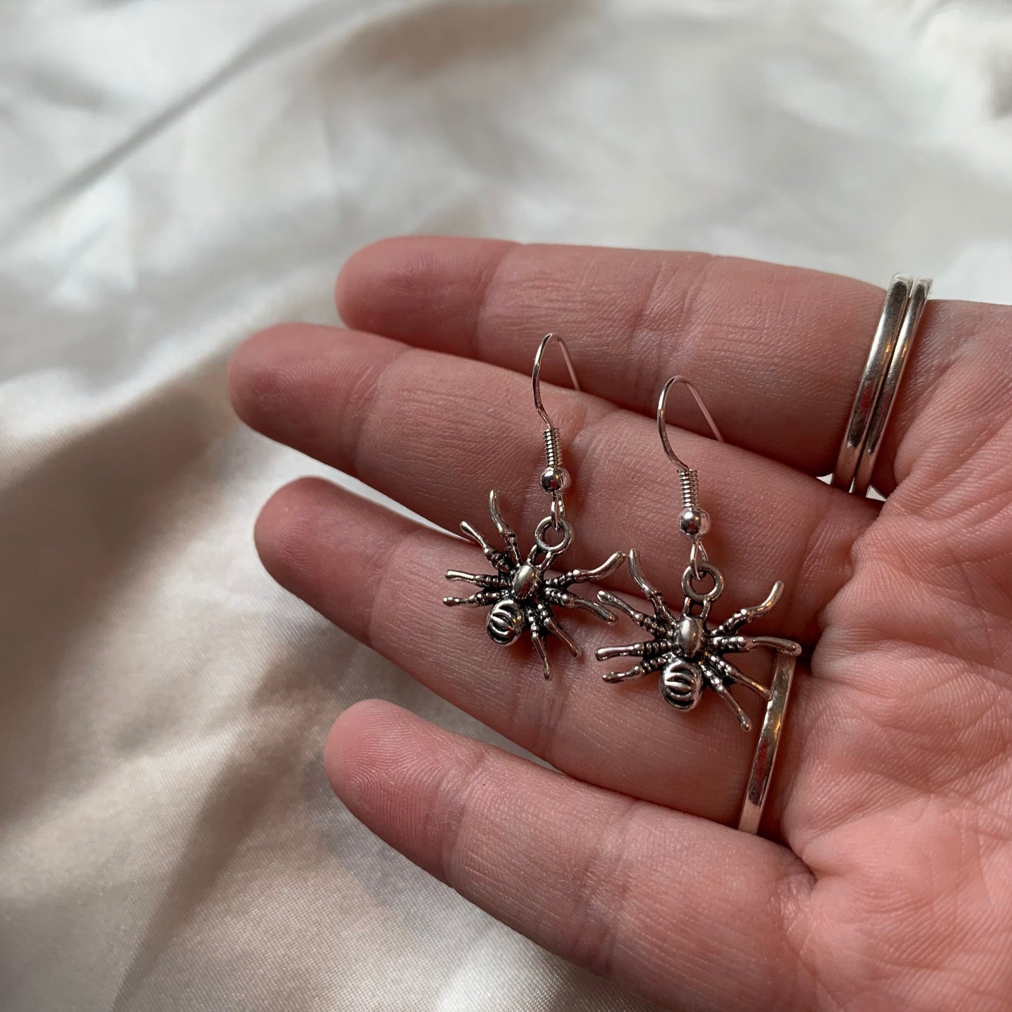 Silver spider halloween earrings