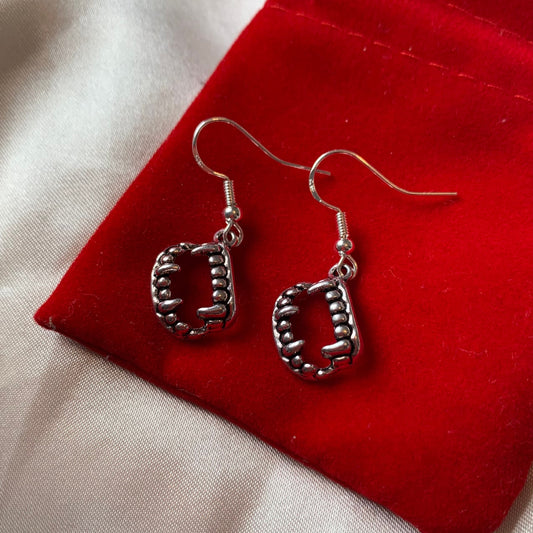 Silver halloween vampire fang earrings