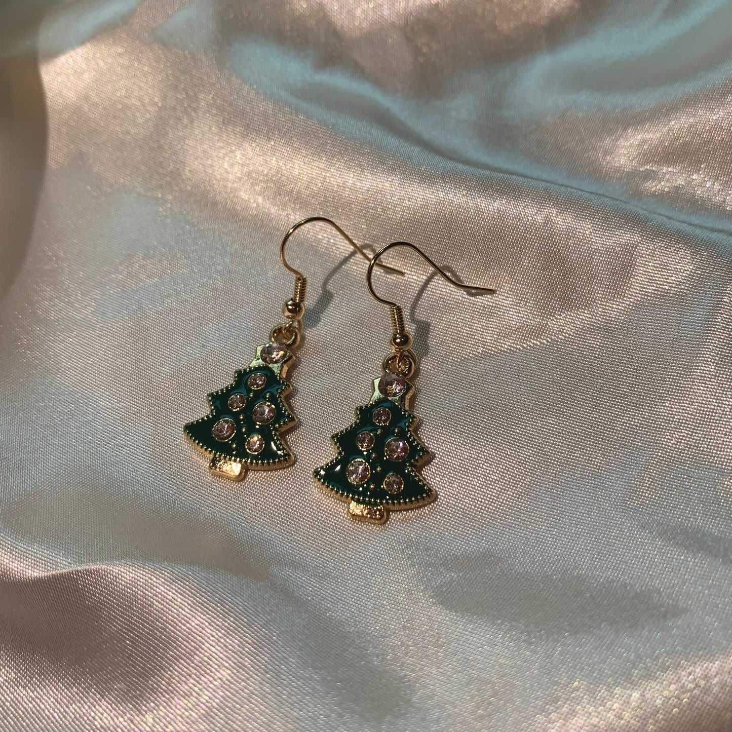 Festive green Christmas tree  earrings