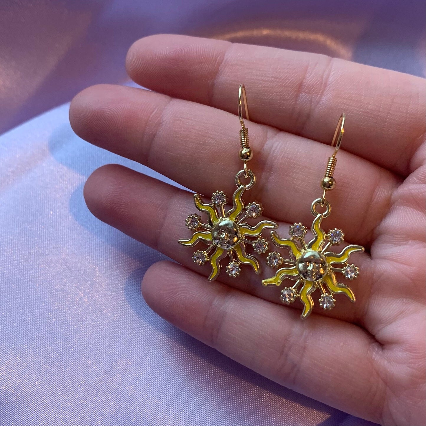 Yellow or blue sun gold earrings