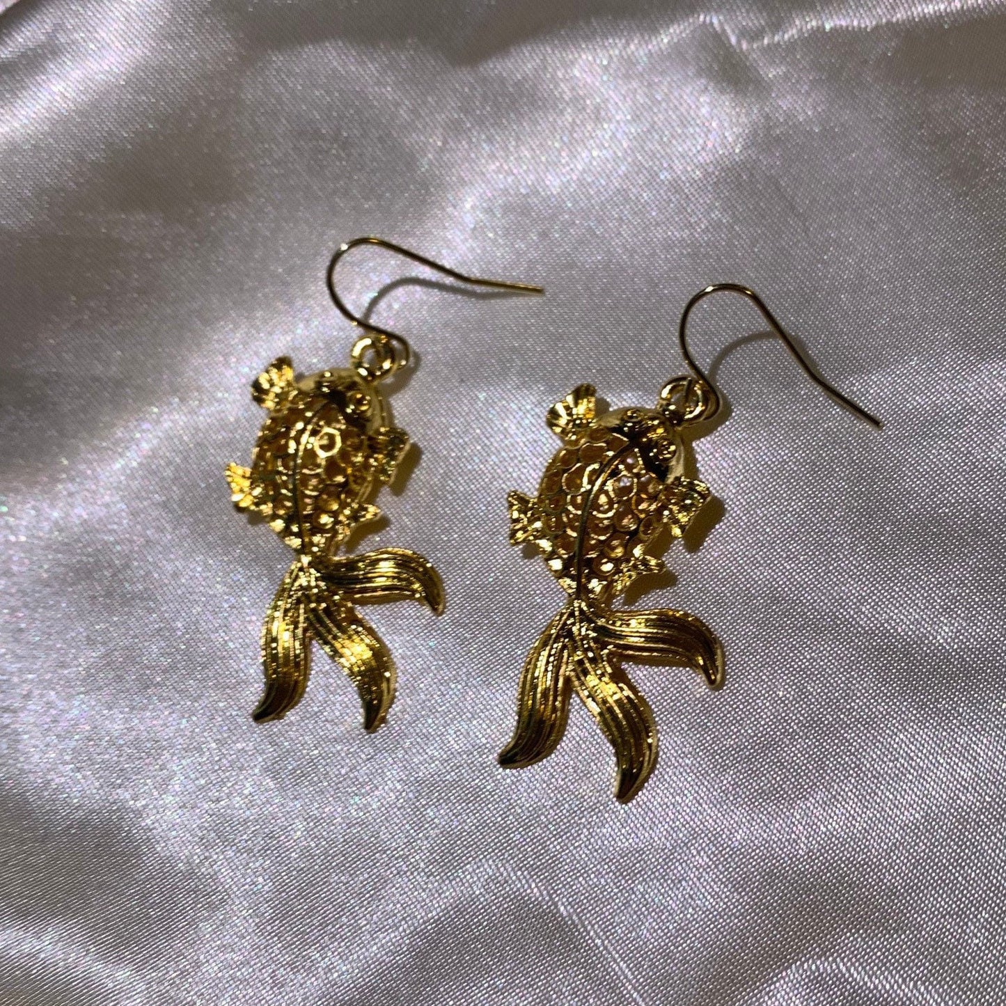 Metallic silver or gold fish earrings