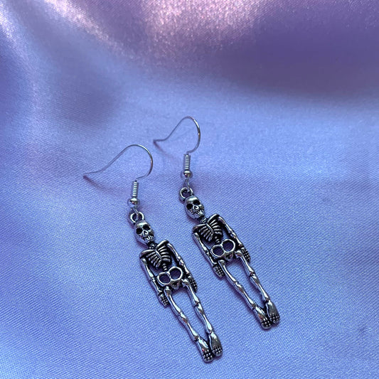 Silver skeleton halloween dangle earrings