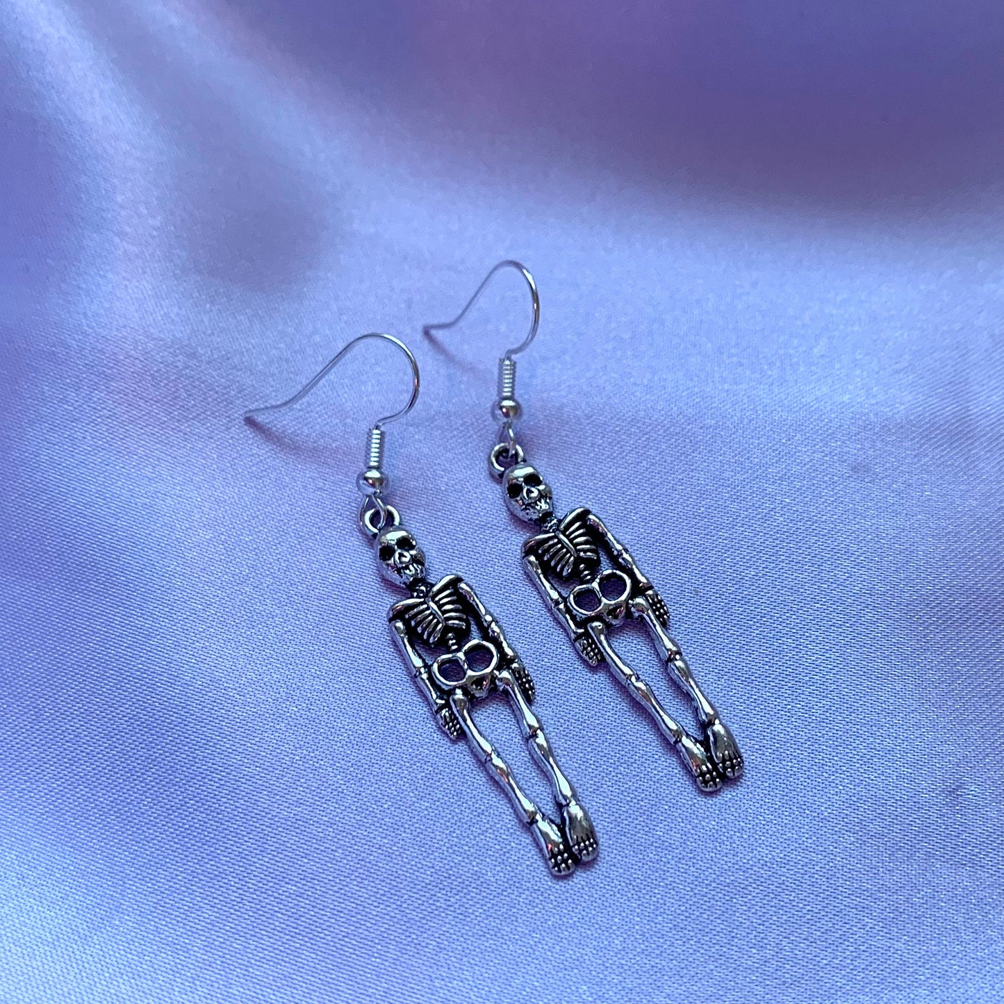 Silver skeleton halloween dangle earrings