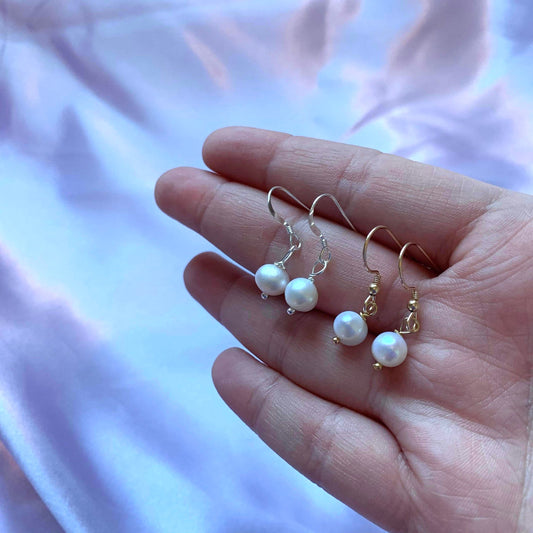 Minimalistic freshwater pearl dangle 14k gold filled or sterling silver earrings