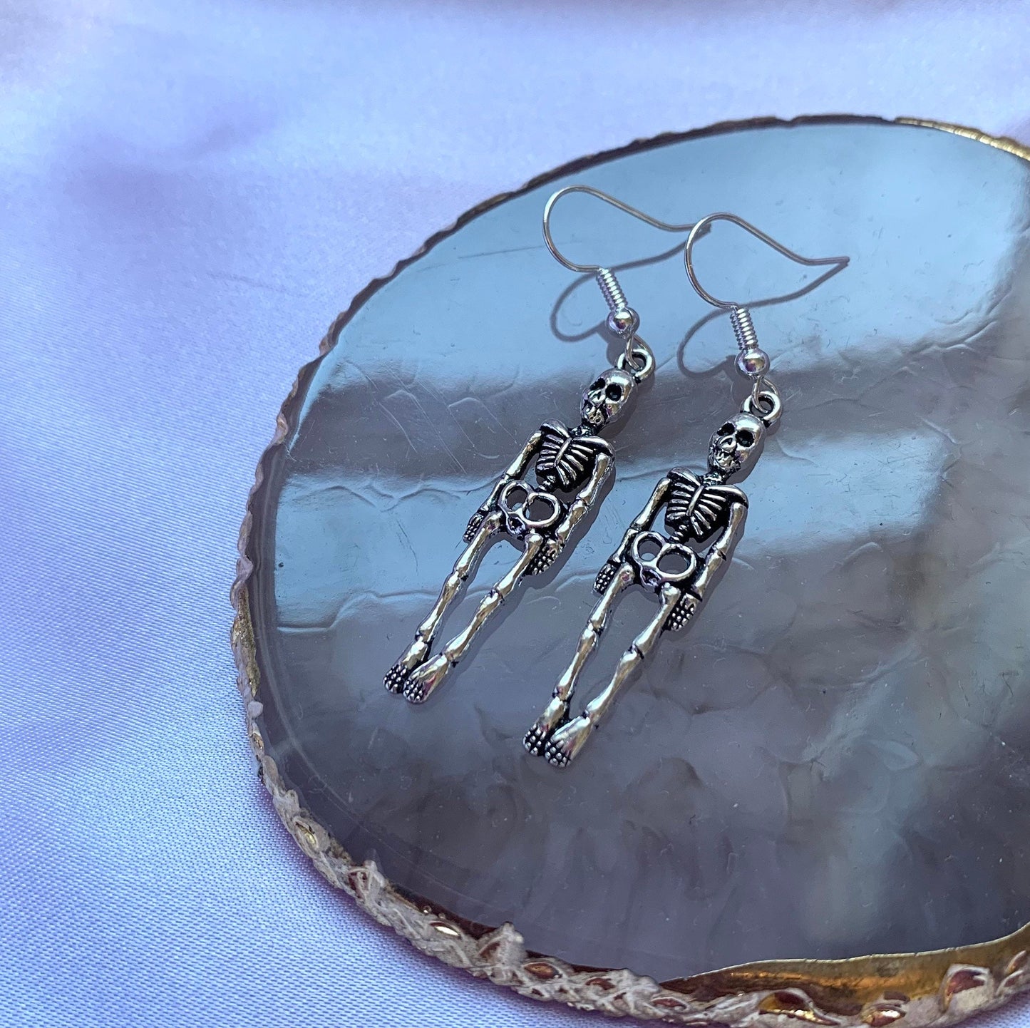 Silver skeleton halloween dangle earrings