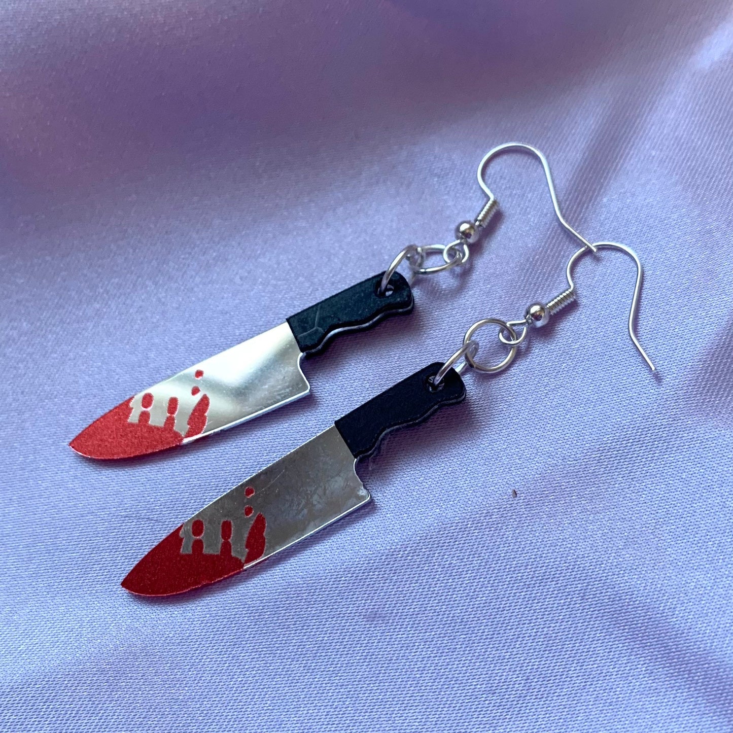 Acrylic spooky knife silver dangle earrings