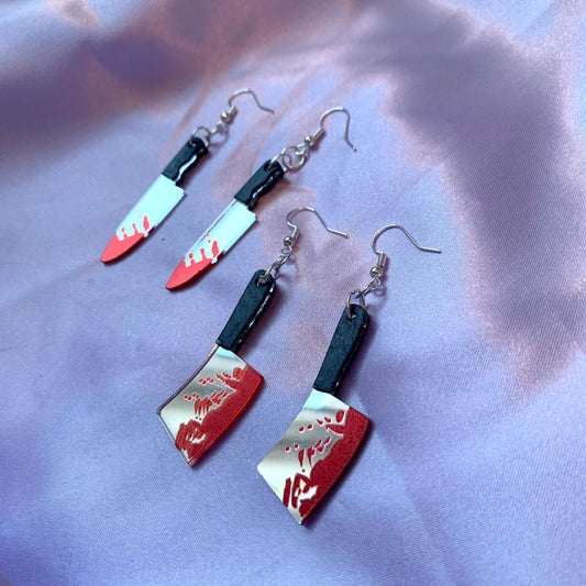 Acrylic spooky knife silver dangle earrings