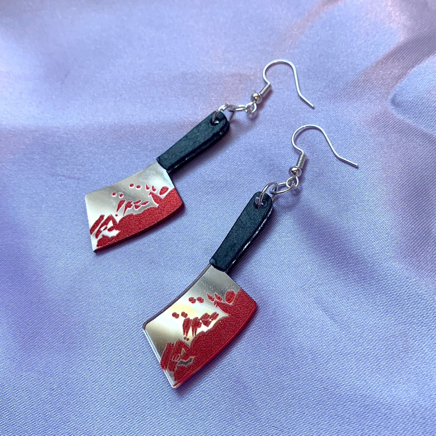 Acrylic spooky knife silver dangle earrings