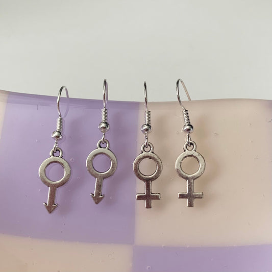 Silver plated gender sex symbol earrings