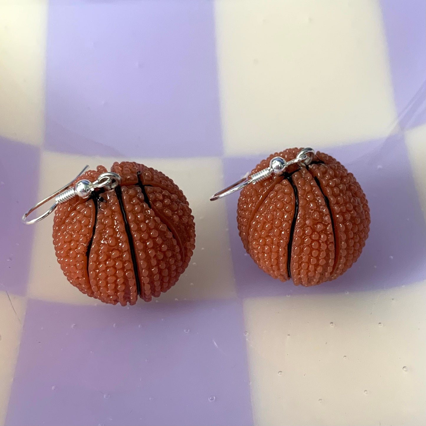 Large basket ball statement dangle earrings