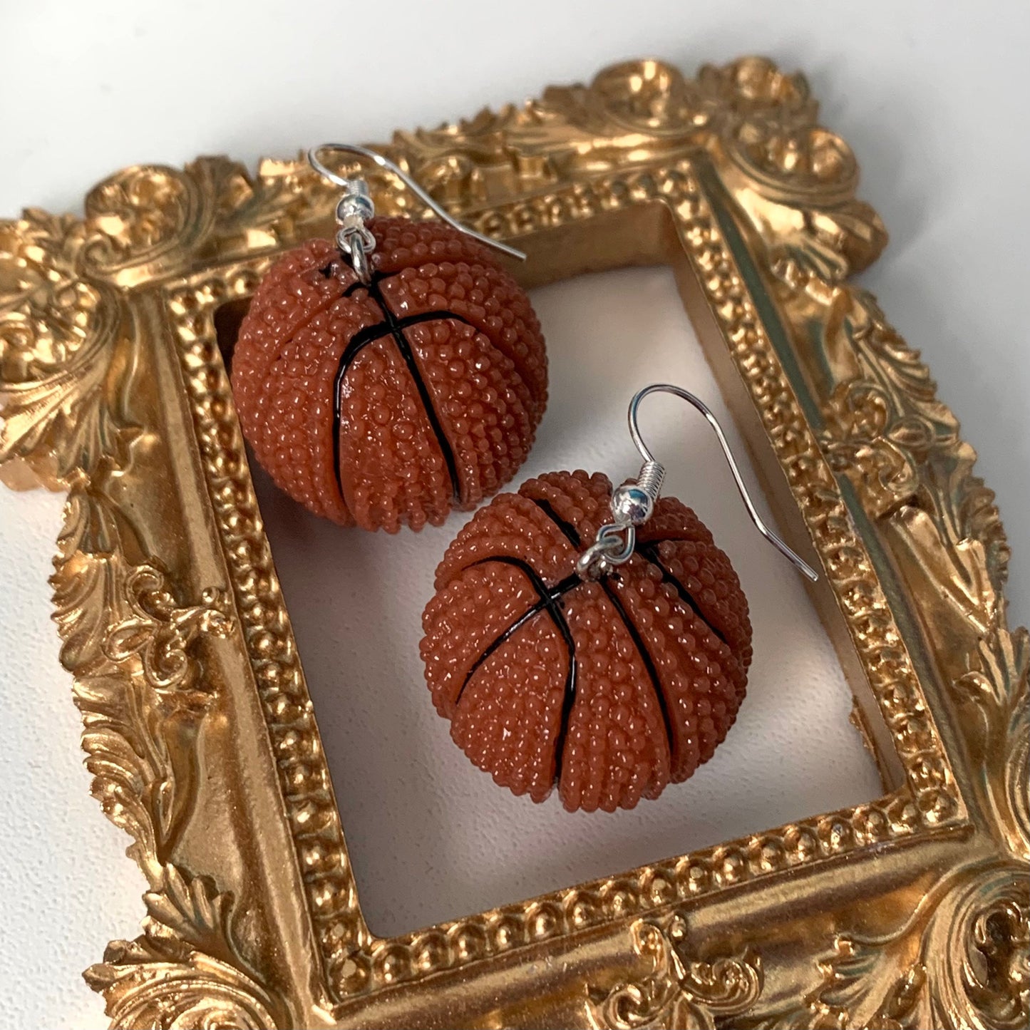 Large basket ball statement dangle earrings