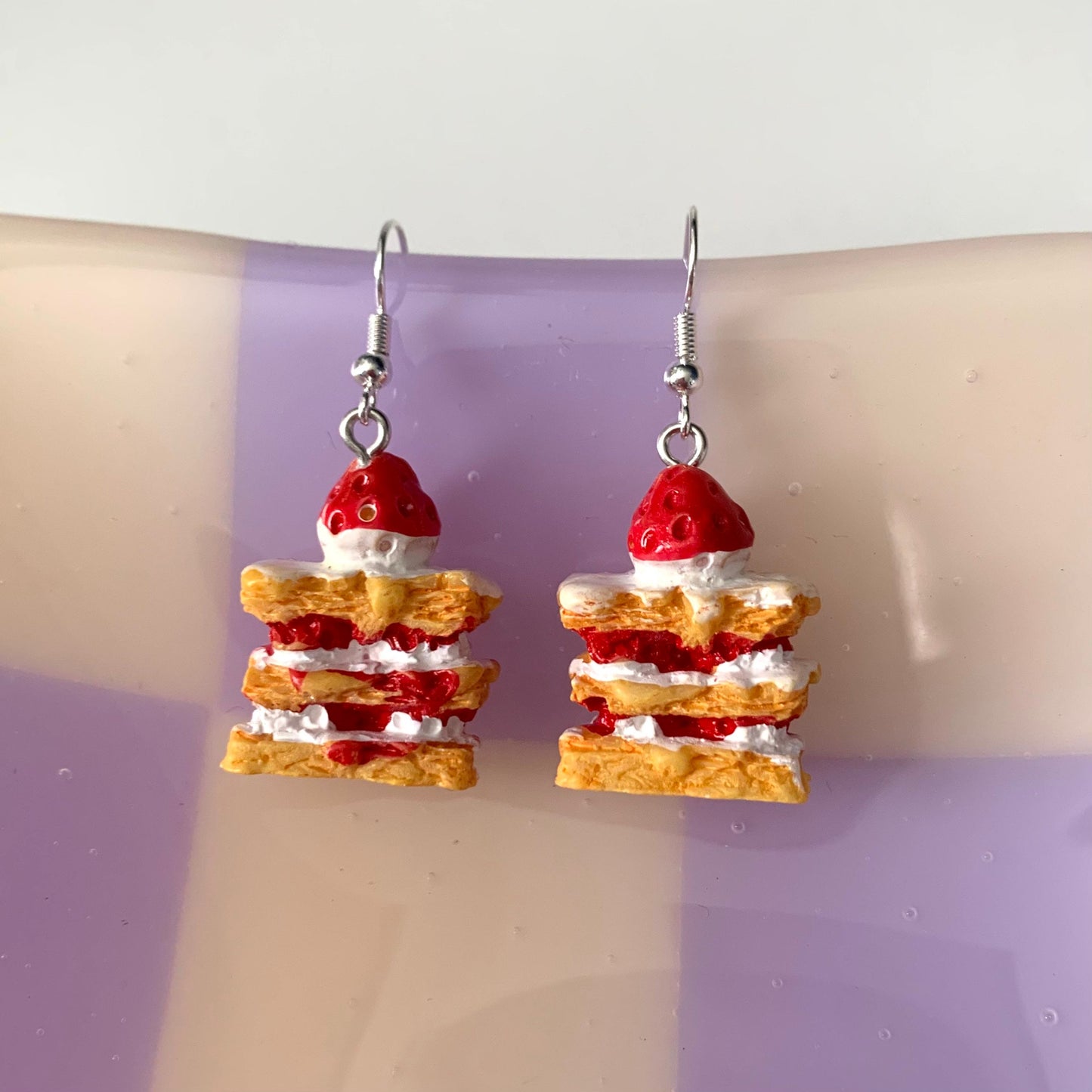 Victoria sponge strawberry cake dangle earrings