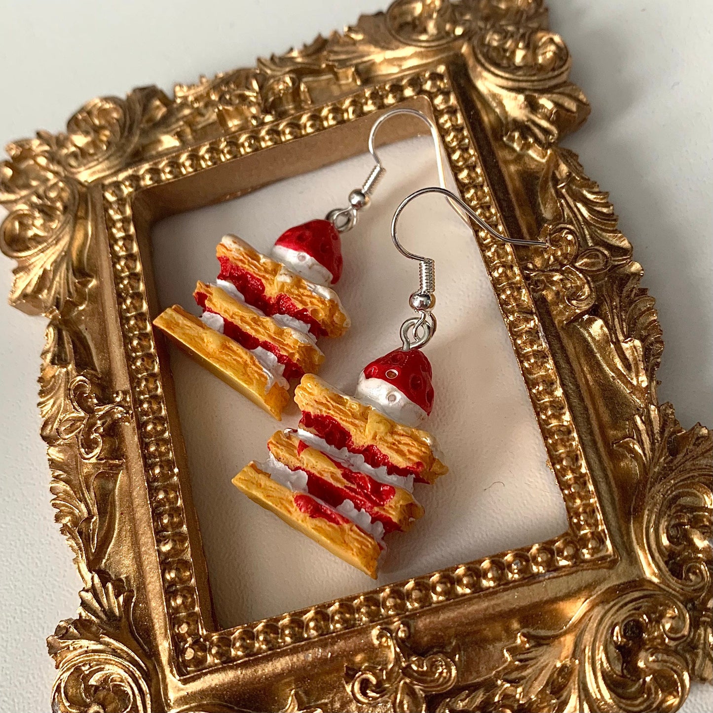 Victoria sponge strawberry cake dangle earrings