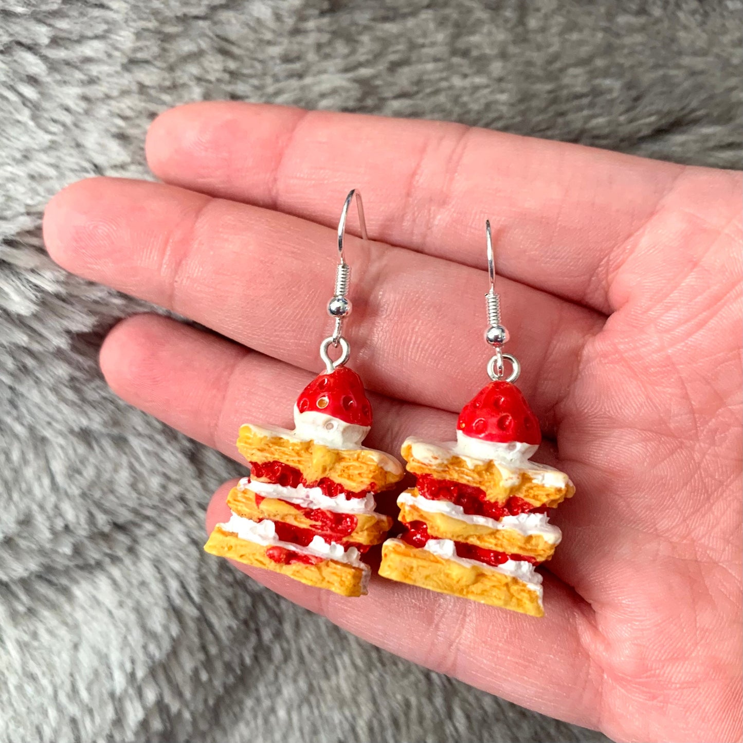 Victoria sponge strawberry cake dangle earrings