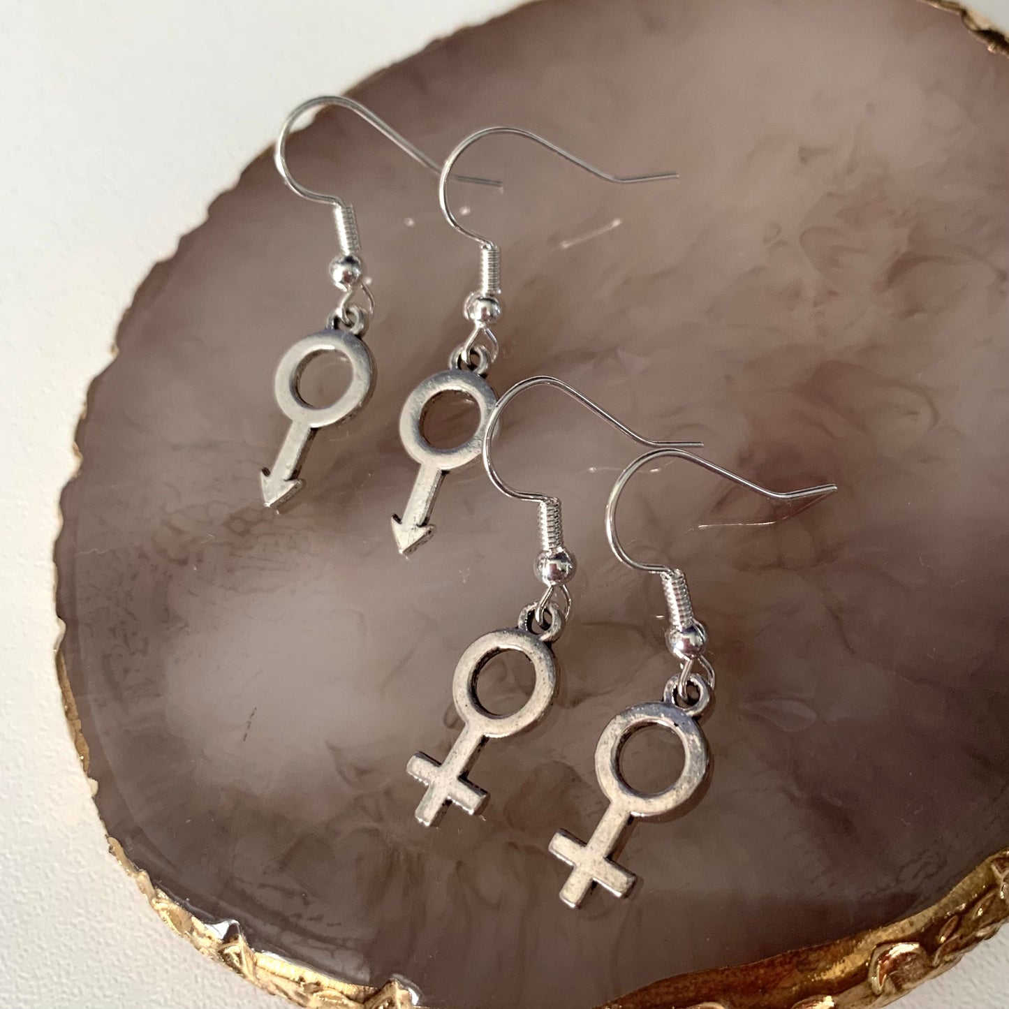 Silver plated gender sex symbol earrings