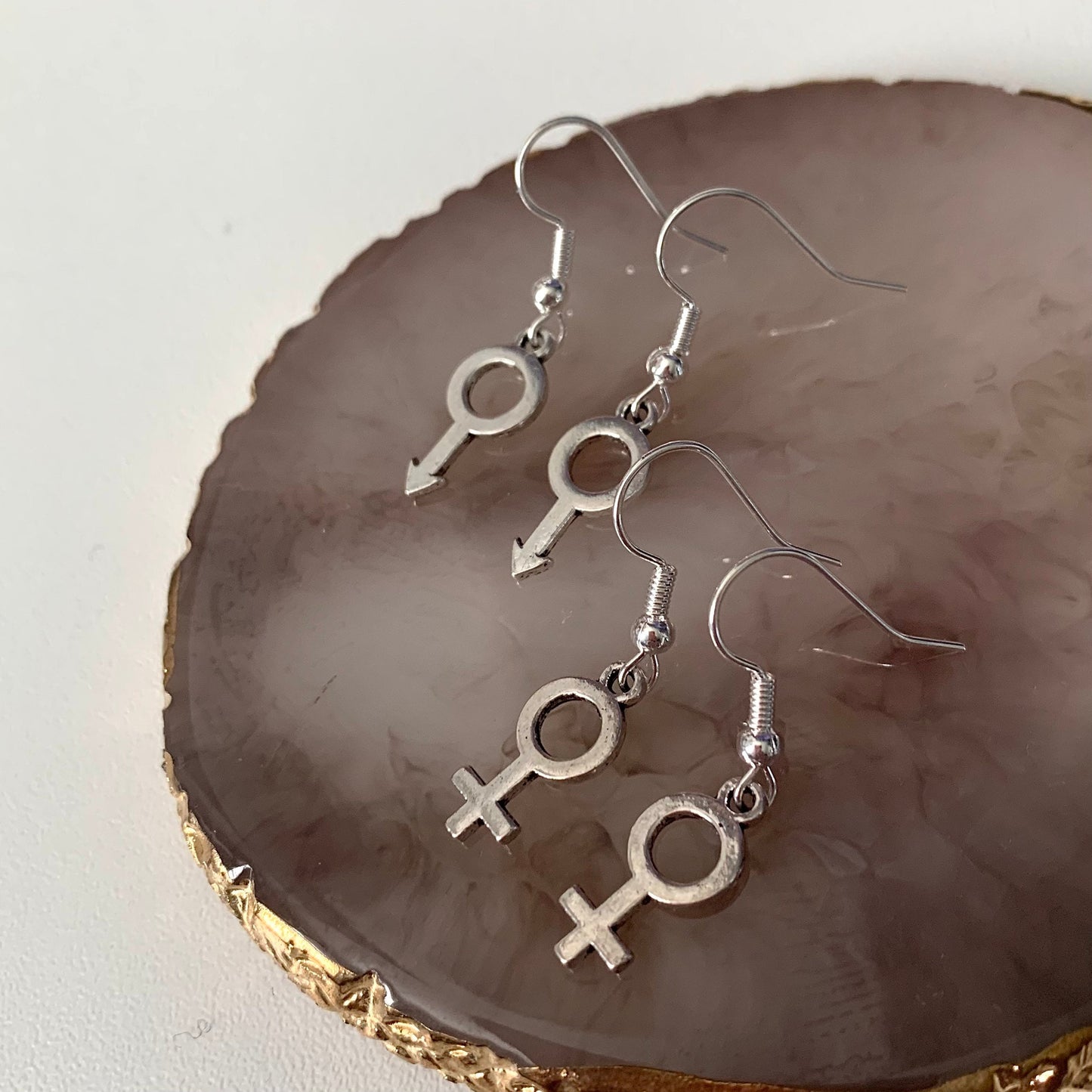 Silver plated gender sex symbol earrings