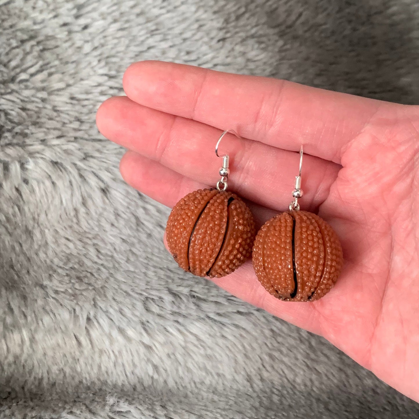 Large basket ball statement dangle earrings