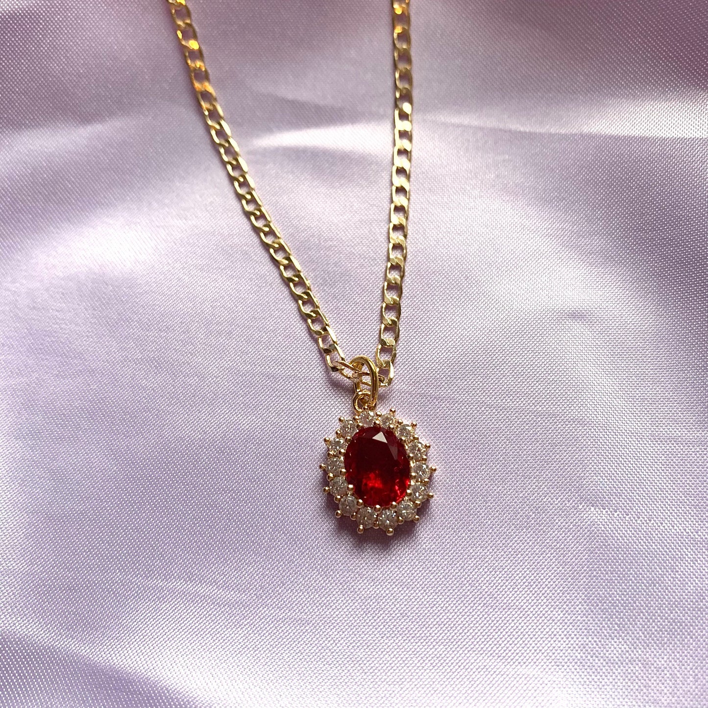 Gold plated red oval crystal with diamanté necklace, earrings or jewellery set