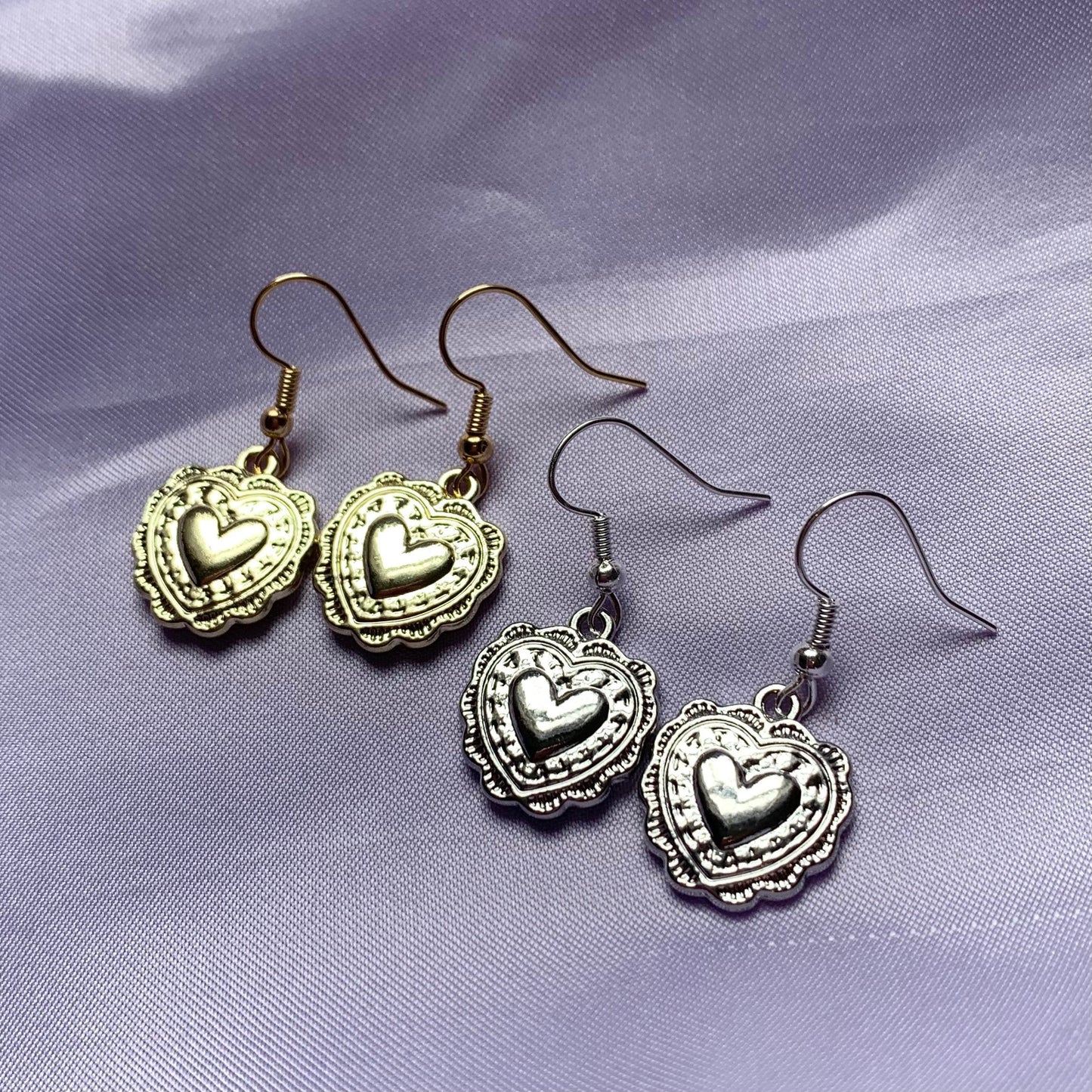 Silver or gold heart shaped locket style earrings