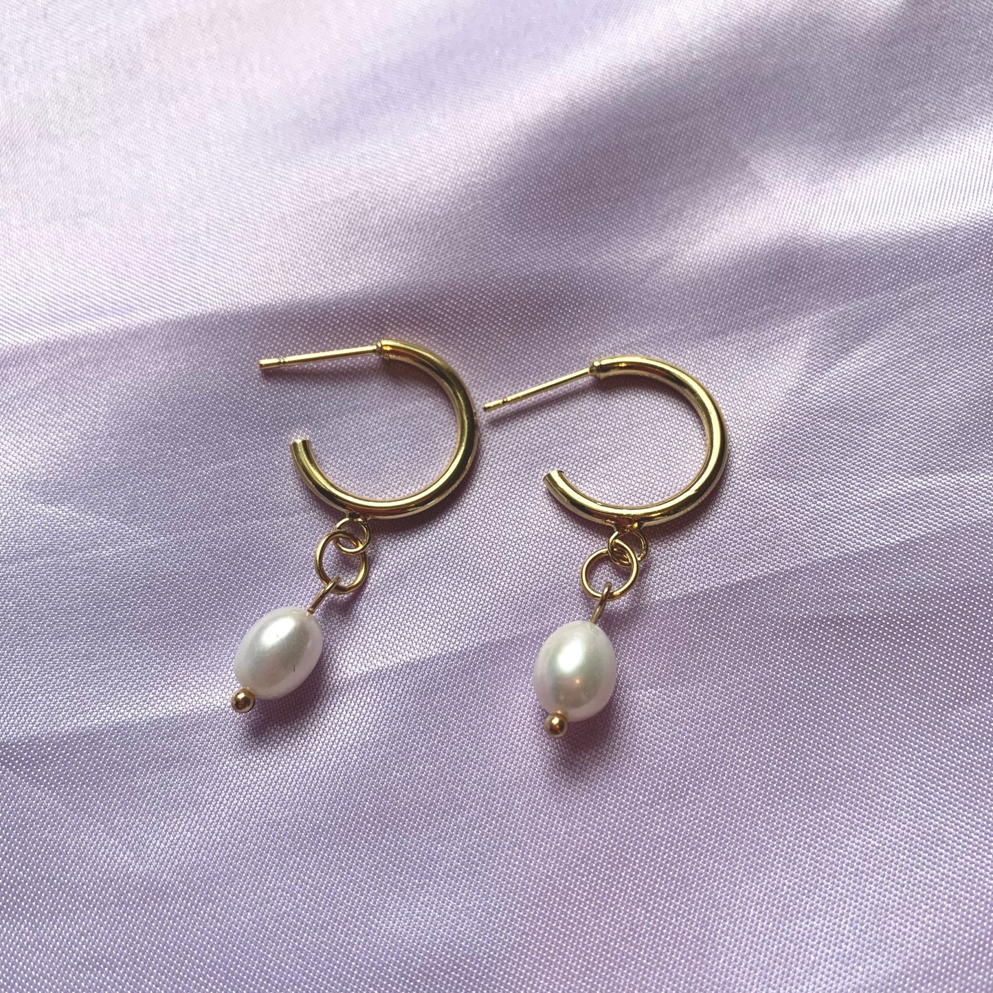 Gold plated half hoop stud freshwater pearl earrings