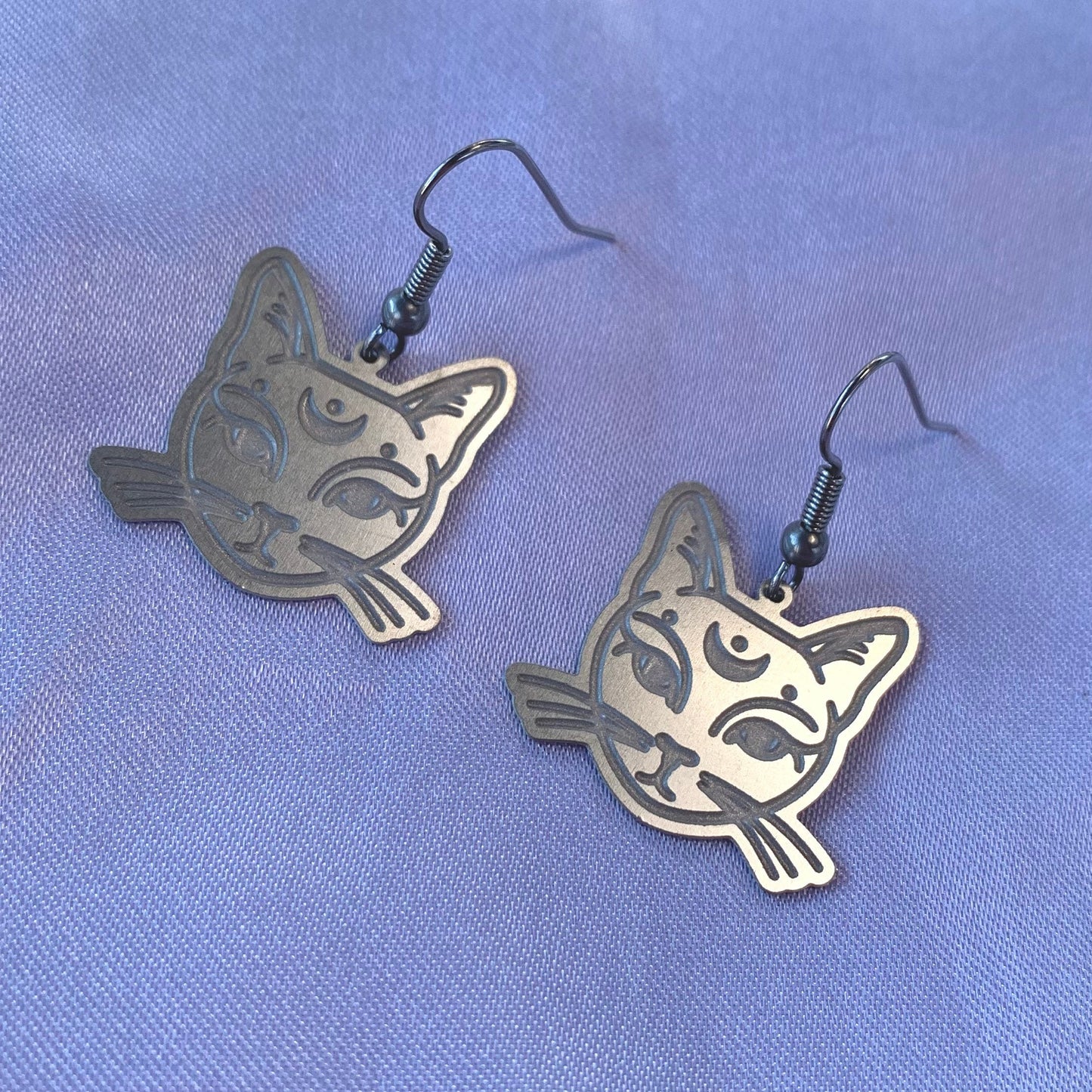 Celestial cat stainless steel drop dangle earrings