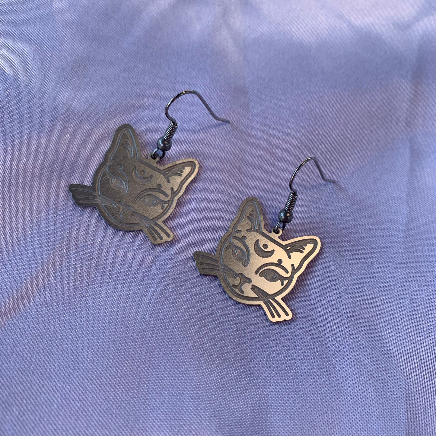 Celestial cat stainless steel drop dangle earrings