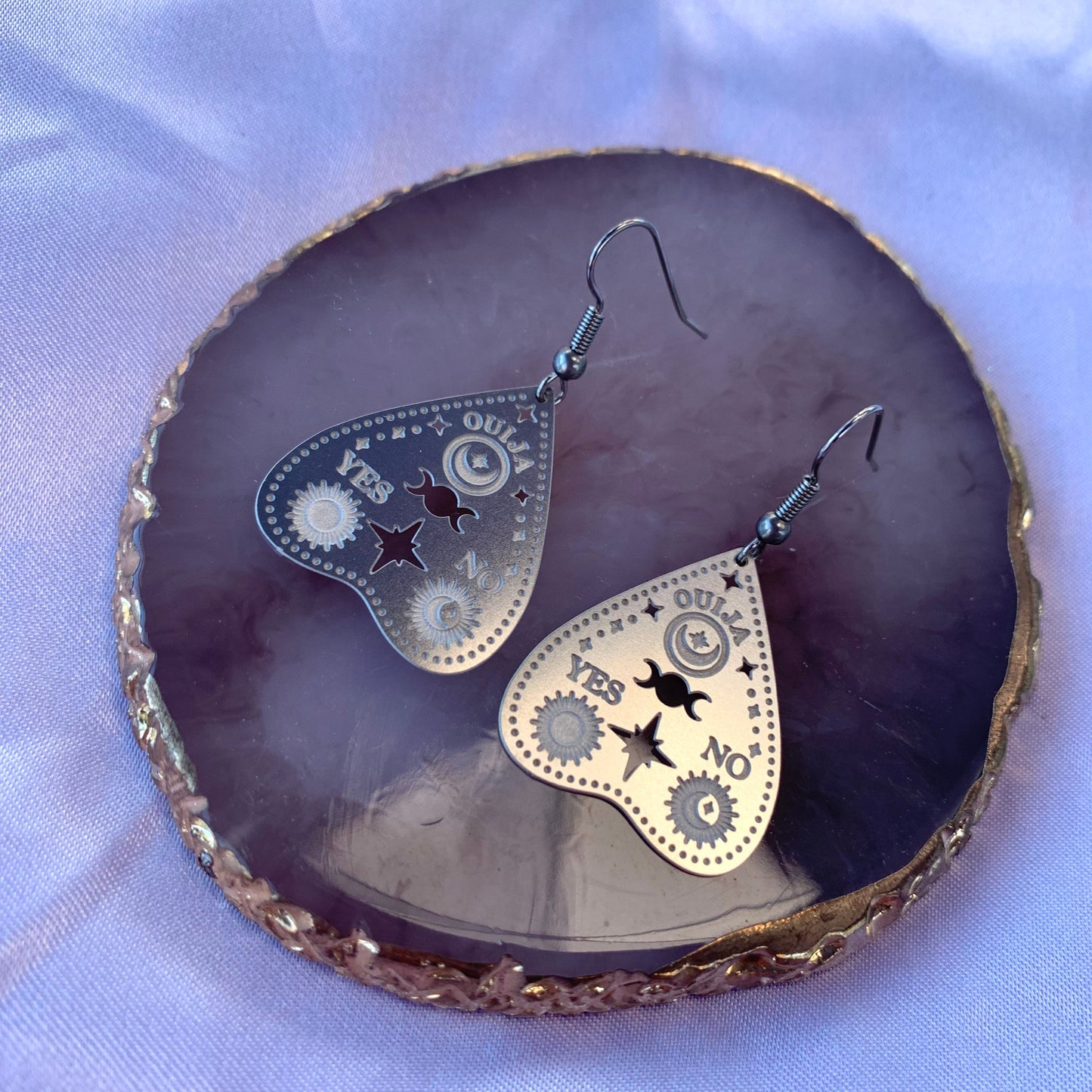 Stainless steel spooky silver ouija board earrings