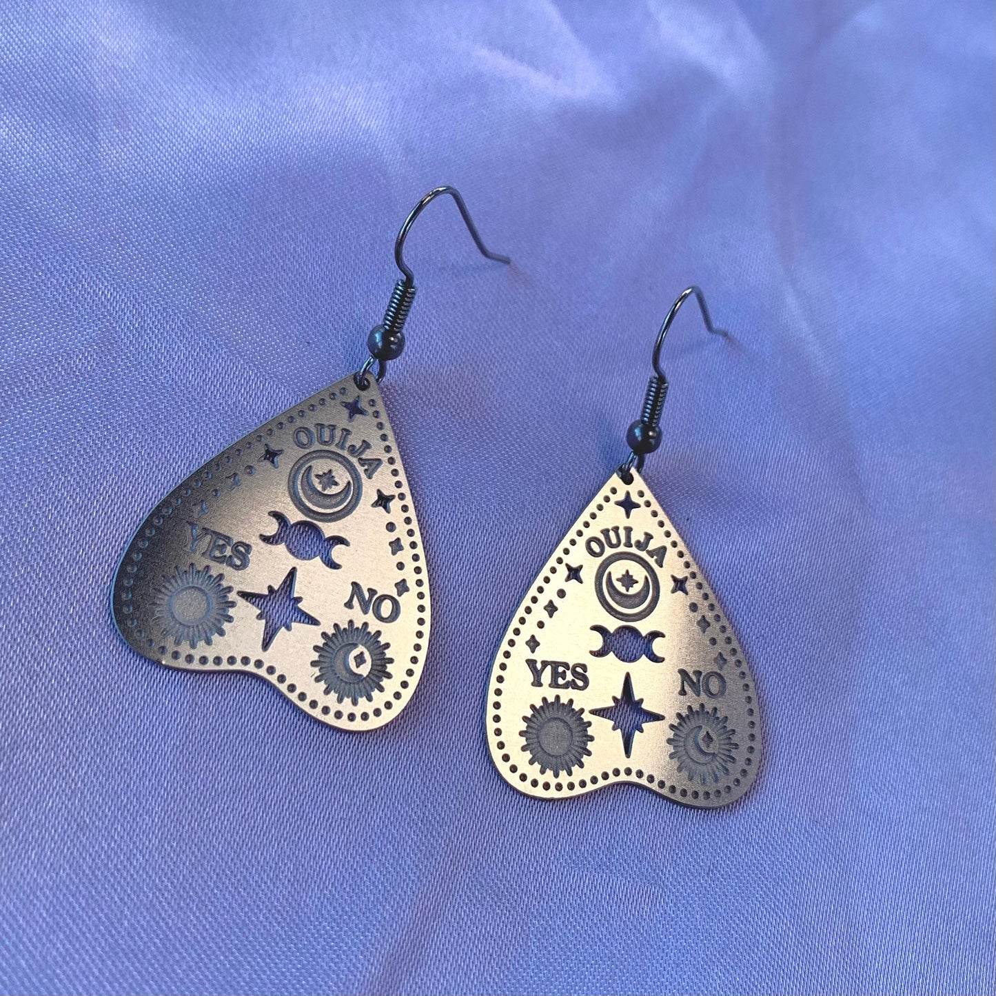 Stainless steel spooky silver ouija board earrings