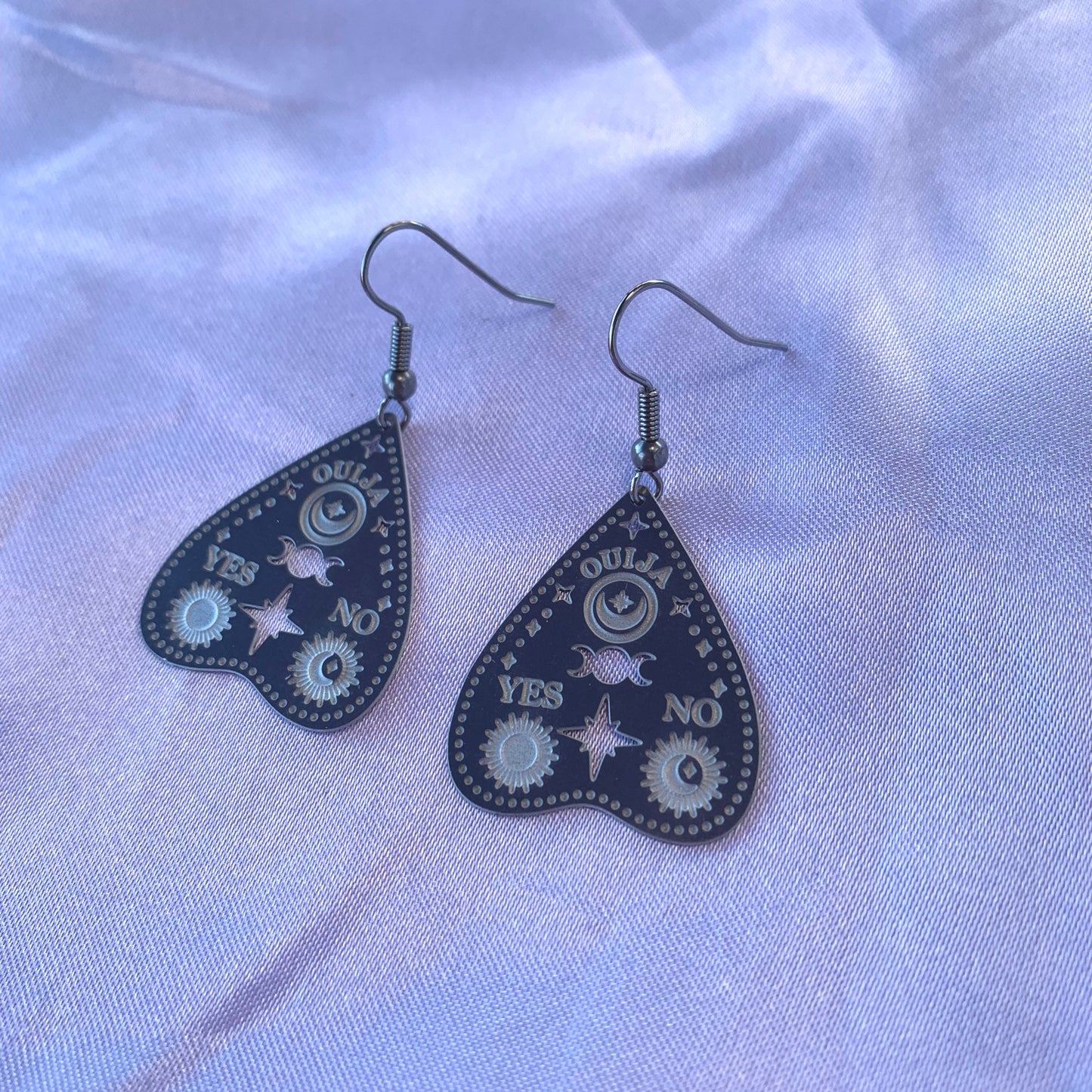 Stainless steel spooky silver ouija board earrings