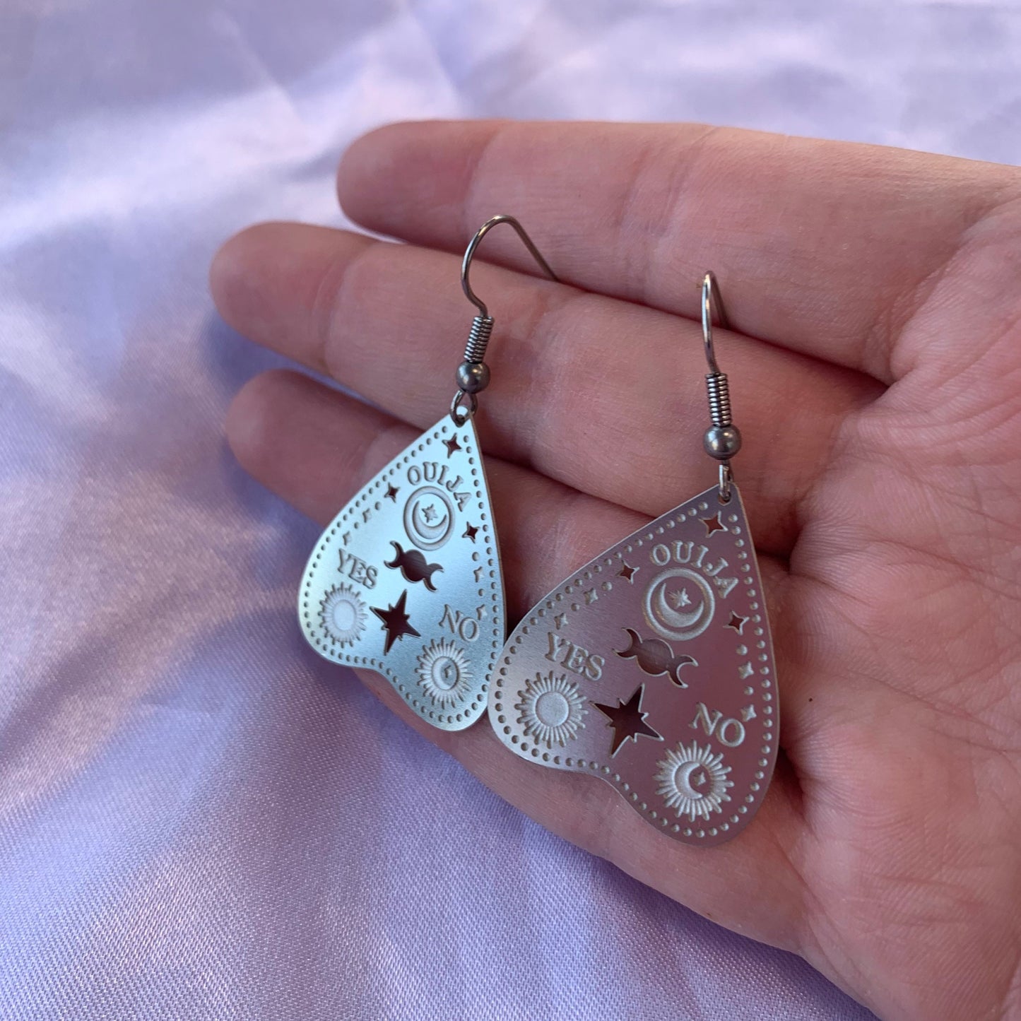 Stainless steel spooky silver ouija board earrings