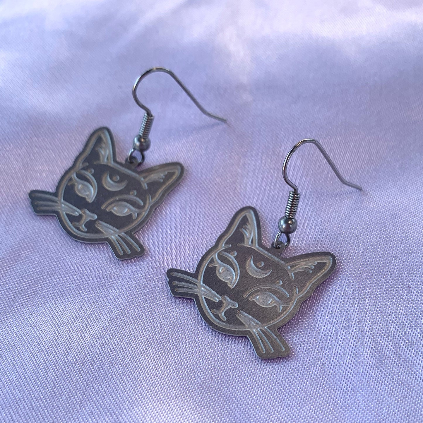 Celestial cat stainless steel drop dangle earrings