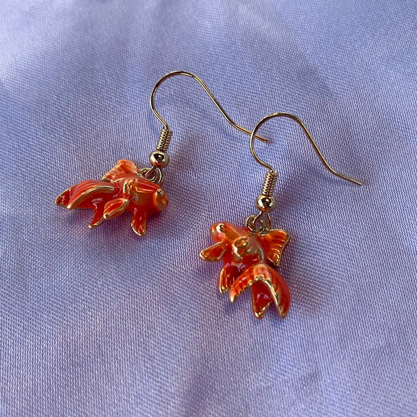 Orange 3D oranda fantail gold fish earrings