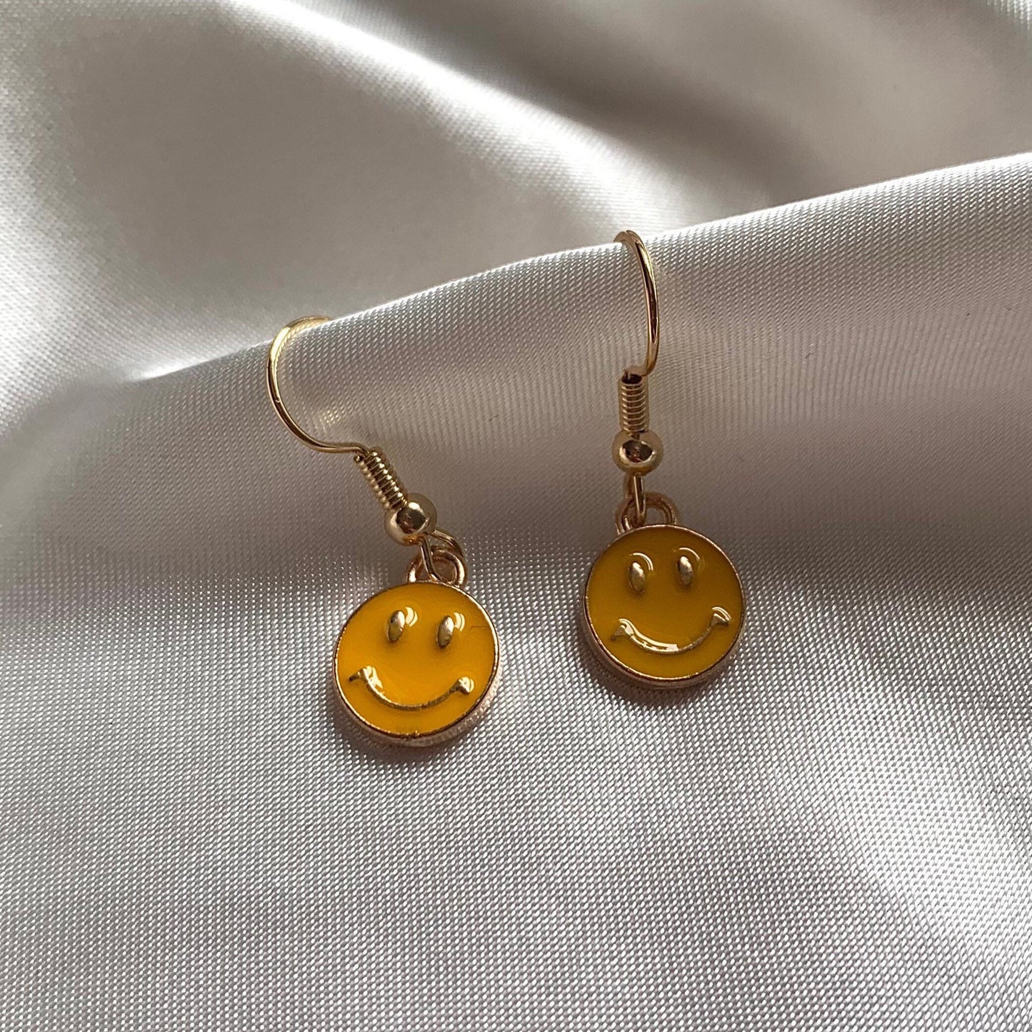 Little yellow smiley face gold earrings