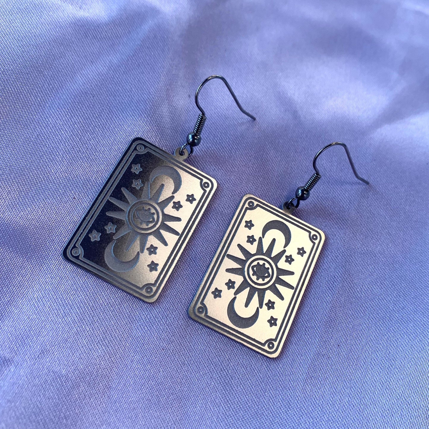 Stainless steel celestial tarot card dangle earrings