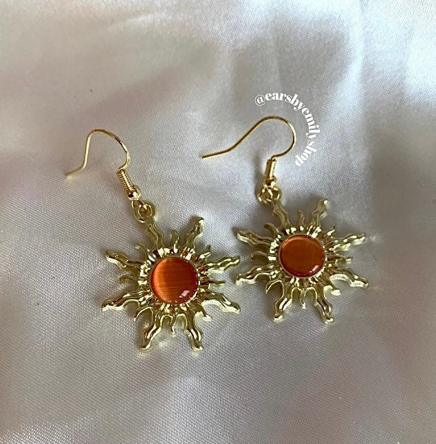 Orange, blue or black sun gold earrings